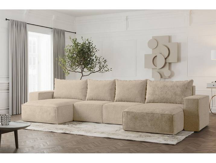 Fun Möbel Wohnlandschaft Sofa U-Form ESTELLE, Rücken echt bezogen