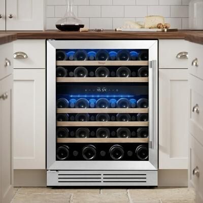 Yeego 24 inch 52-Bottle Dual Zone Wine Cooler Refrigerator, Built-In/ Freestanding Design