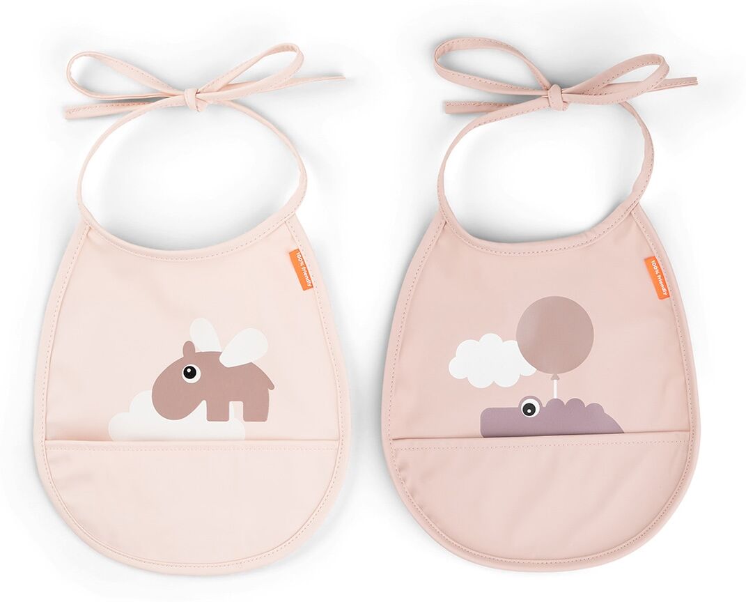 Done by Deer Baberos impermeables mini con bolsillo, set 2 ud. Rosa niño