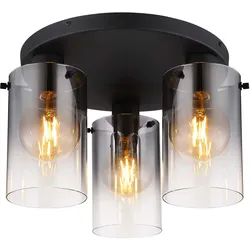 Deckenlampe Deckenleuchte Esstischleuchte 3 flammig Rauchglas, Metall schwarz, 3x E27 Fassungen, DxH 40,5x26 cm