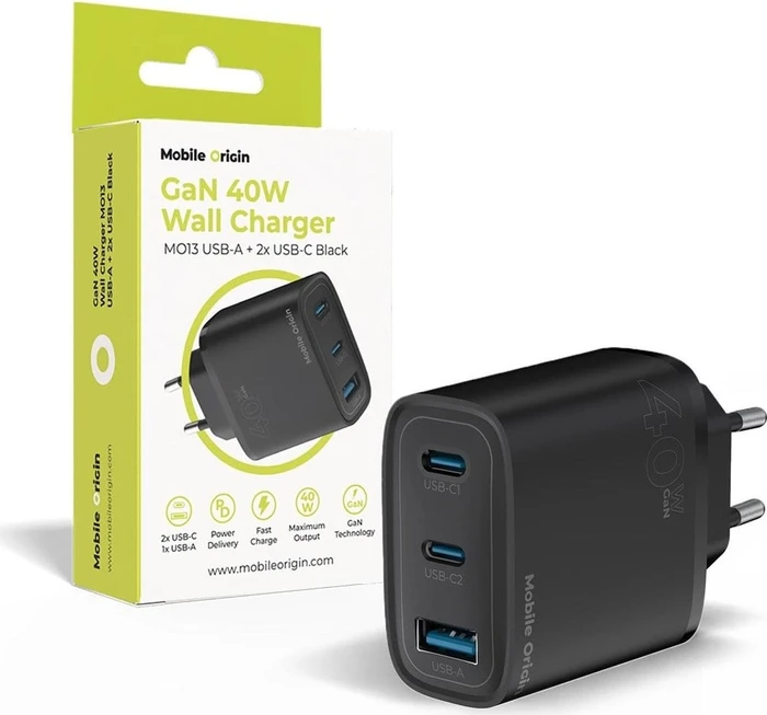 Mobile Origin GaN 40 W Wall Charger MO13 1 USB-A + 2 USB-C