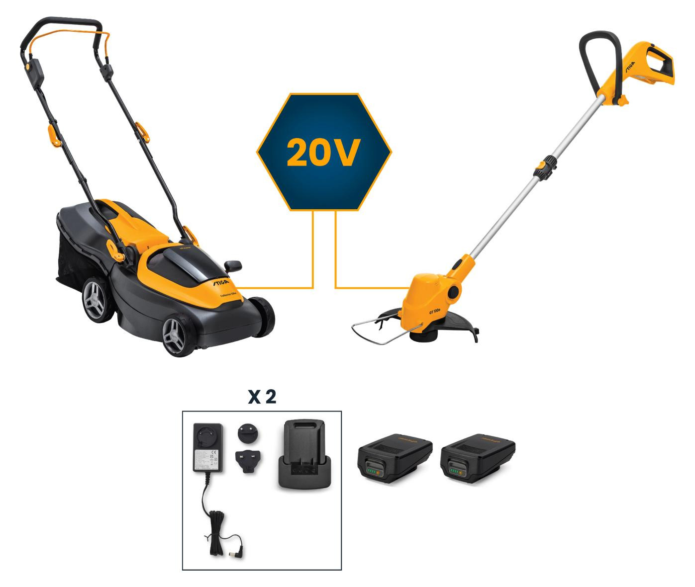 Stiga Accu-grasmaaier Collector 136e Set met Grastrimmer en 2x 20 Volt Accu