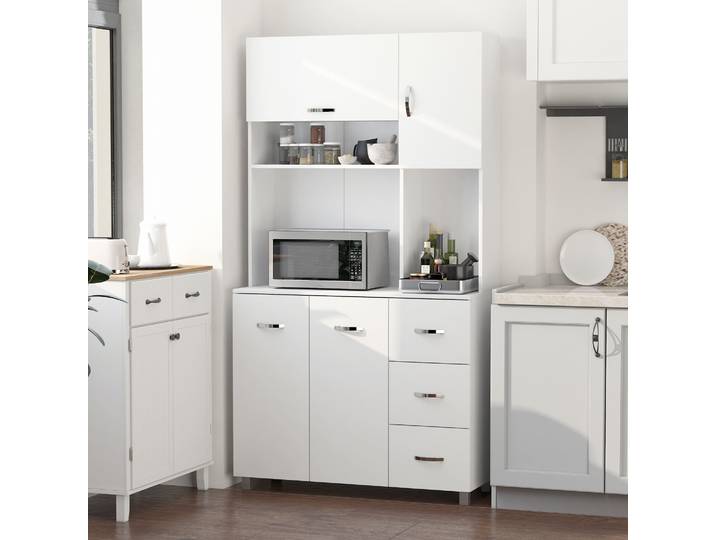 HOMCOM Buffet Cuisine Blanc Multi-Rangements MDF - 100x39x183cm