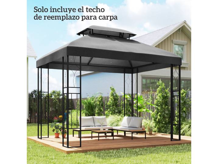 Outsunny Toile de Remplacement 4x3m Gris Foncé Protection UV