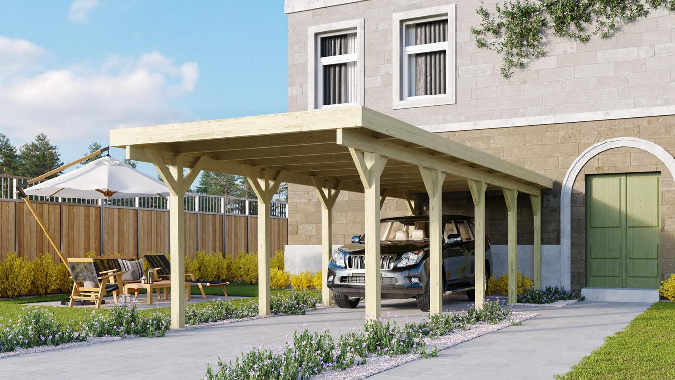 KARIBUHOLZT Carport Einz. Classic 3 A kdi 318x854x234 + 0,5 mm Stahldach 08427272