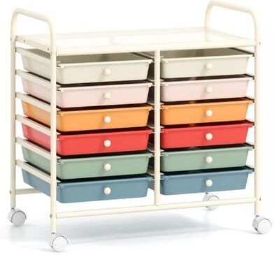 Costway 12 Drawers Rolling Storage Cart for Home and Office-Macaron