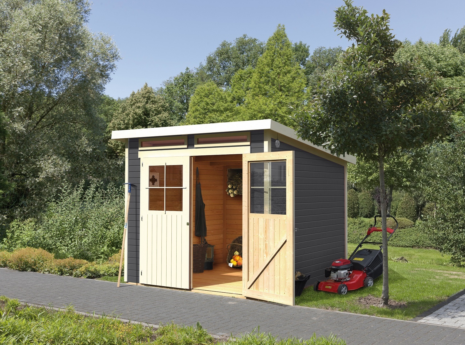 Karibu Gartenhaus Gerätehaus Glücksburg 4 terragrau 242x217x220 cm