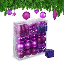 Relaxdays Weihnachtskugeln im 110er Set Pink,Silber
