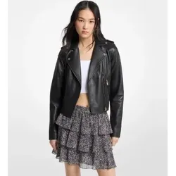 Michael Kors für Damen. MT520IE8RK Schwarze Leder-Bikerjacke (M), Lässig