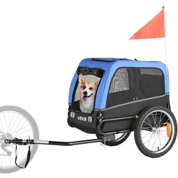 VEVOR Hundeanhänger, unterstützt bis zu 30 kg , Fahrradanhänger für kleine & mittelgroße Hunde, klappbarer Rahmen mit Schnellspannrad, universelle Fahrradkupplung, Reflektor, Flagge, interne Leine