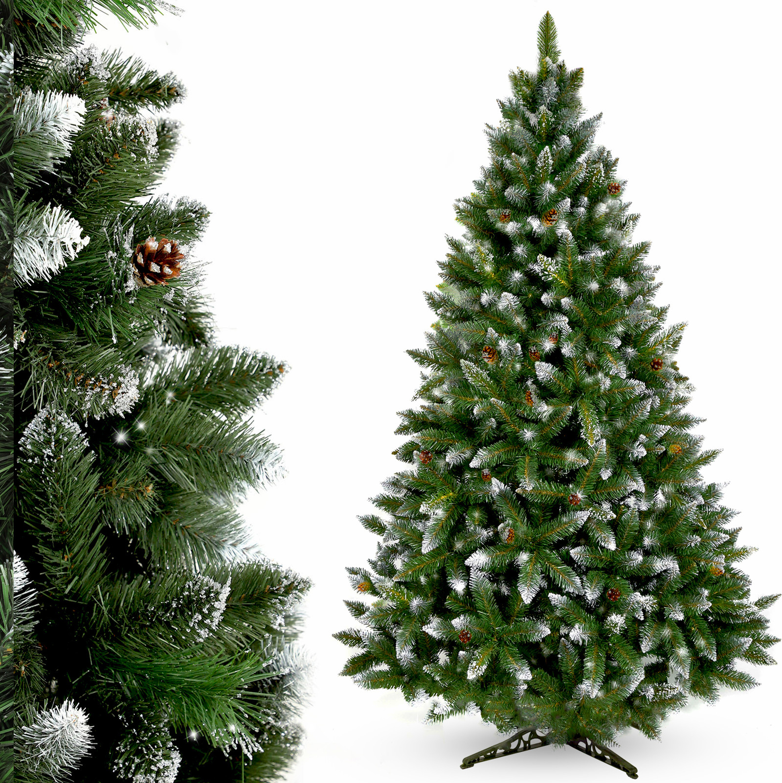 KADAX kunstkerstboom met rijm en kegeltjes, Groen, Hoogte: 180 cm