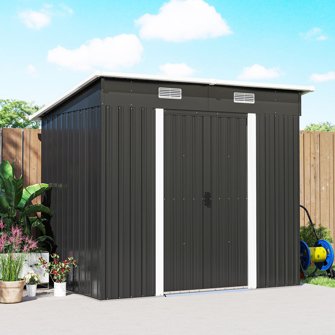 Outsunny 7 x 4ft Outdoor Storage Shed with Foundation Kit Black 203cm W X 130cm D X 182cm H