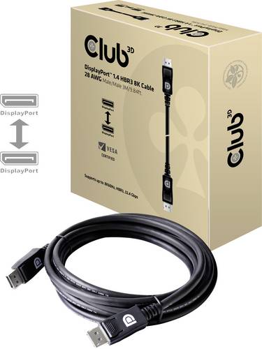 club3D DisplayPort Anschlusskabel DisplayPort Stecker, DisplayPort Stecker 3.00 m Silber CAC-1060 8K UHD DisplayPort-Kabel