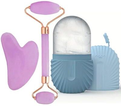 Uplifted Finds Reusable Silicone Ice Face Roller & Contour Mold 3 Pcs Set Blue