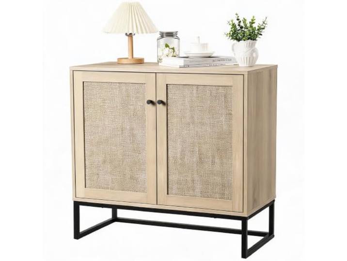 FairyLee 2-Türiges Rattan-Sideboard Mit Verstellbarem Fach Buffet Kommode 80 x 38 x 78 cm