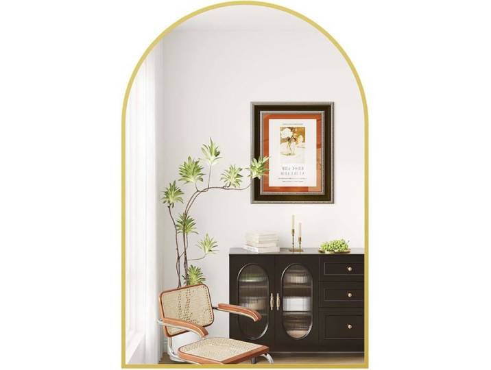 Miroir de salle de bain mural cintré 50.8x76.2 cm Doré cadre en aluminium résistant à la rouille pour coiffeuse ou entrée