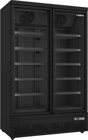 Gastro Tiefkühlschrank mit 1006 Liter - Umluftkühlung, 2 Glastüren, schwarz
