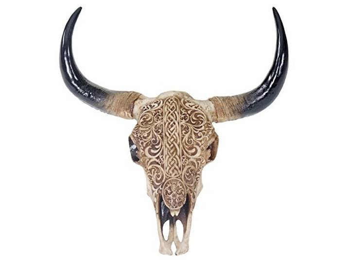 Mendler Deko Schädel 65cm HWC-T454, mit Tribal, In-/Outdoor, Polyresin