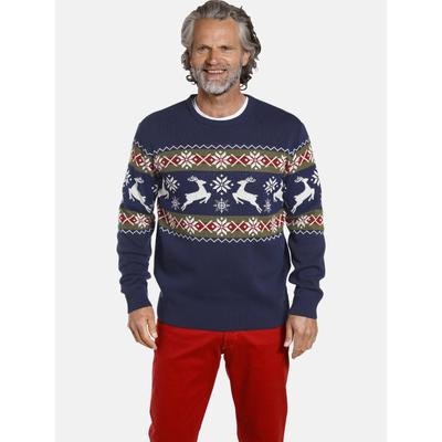 Rundhalspullover JAN VANDERSTORM "Pullover TORE", Herren, Gr. XXXL, bunt (dunkelblau gemustert), Obermaterial: 50% Baumwolle CO. 50% Polyacryl PAN., gemustert, normal, Rundhals, Pullover Rundhalspullover