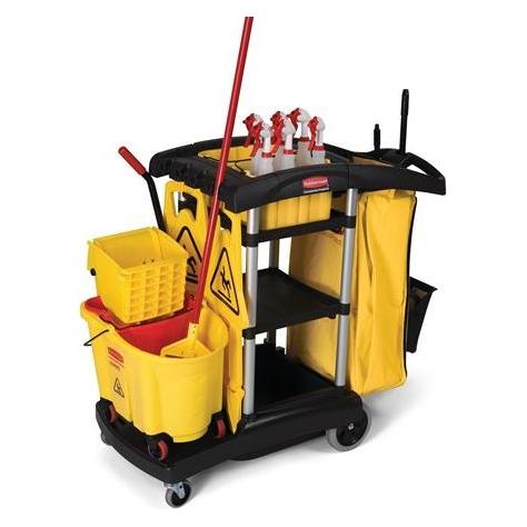 Rubbermaid Systemwagen hohe Kapazität Schwarz mit Beutel,Stielklemmen und Haken (FG9T7200BLA)