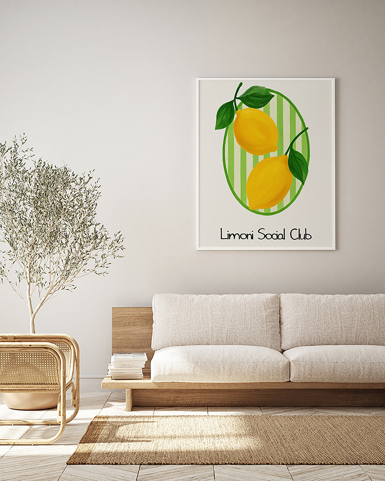home24 Limoni Social Club Lijst, gelakt massief beukenhout met acrylglas, multicolor, 52 x 62 cm