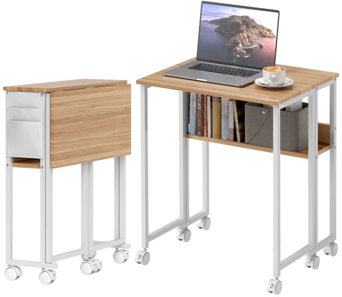 Merax Inklapbaar Bureau met Wielen en Opbergvak - Compact Schrijfbureau - Natuur - Breedte: 63 cm