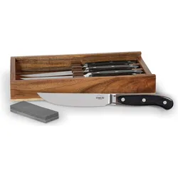 Stoneline 22508 Stainless Steel Steak Knives Set with Pakka Wooden Handle, Sharpener, Wooden Box, 4, Besteck, Schwarz