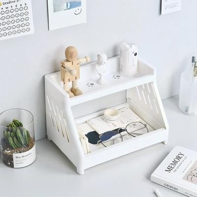 Youfap Market White Double Tier Desktop Storage Organiser With Cat's Paw Design, Perfect Display Shelf For Dorm Rooms And Home Offices White Double Tier Desktop Storage Organiser With Cat's Paw Design, Perfect Display Shelf For Dorm Rooms And Home Offices