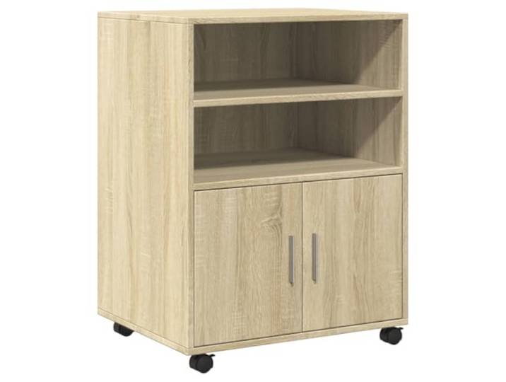 PHGTYUK Rollschrank Sonoma-Eiche 60x48x81 cm Holzwerkstoff Lenkrollen, zwei arretierbar, offene Fächer, Schrankfach mit Türen, pflegeleicht, vielseitig