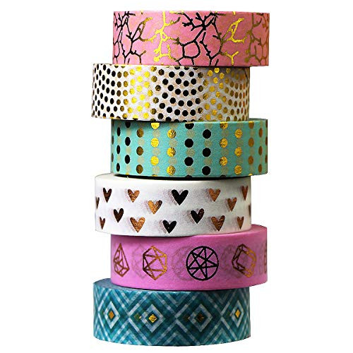 6 Rollen Washi Tape Goud Decoratief Zelfklevend voor Knutselen & Cadeaus