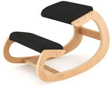 Costway Wooden Rocking Chair with Comfortable Padded Seat Cushion and Knee Support-Black