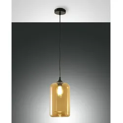 Fabas Luce Pendelleuchte SILO, Höhe verstellbar, E27 max. 60W, Metall / geblasenes Glas, Amber FAB-3491-40-125
