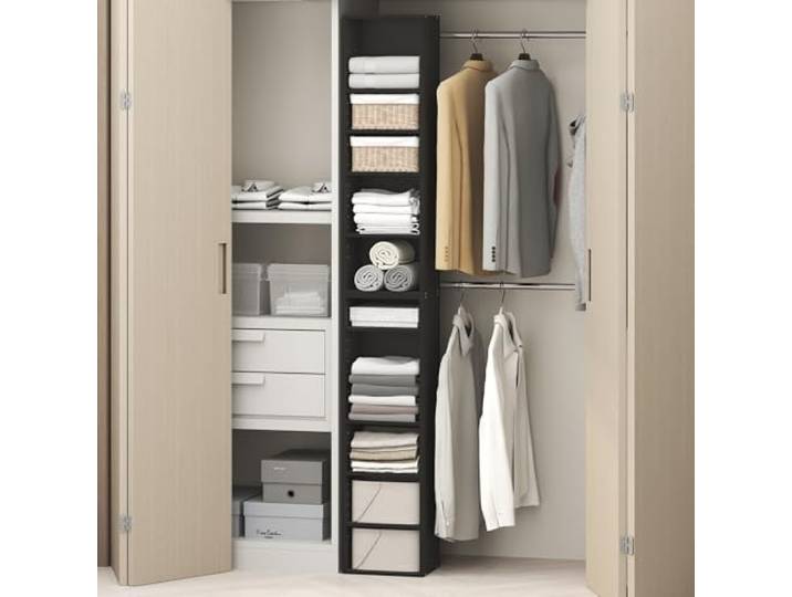 Furinno PASIR 10-stufiges Schranksystem mit verstellbaren offenen Regalböden, stapelbar, 30,5 cm breit, für Kleiderschrank und Schlafzimmer, Schwarzholz