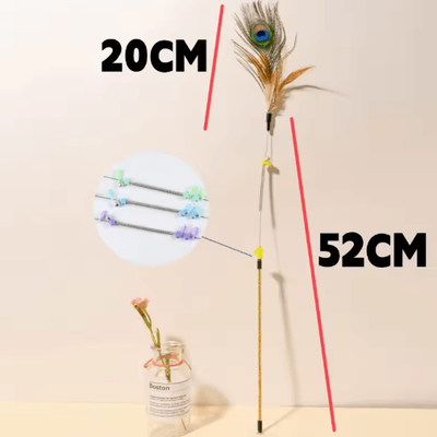 Inspire Picks Peacock Feather Cat Teaser Wand Interactive Spring Toy With Steel Wire Handle gold Handle