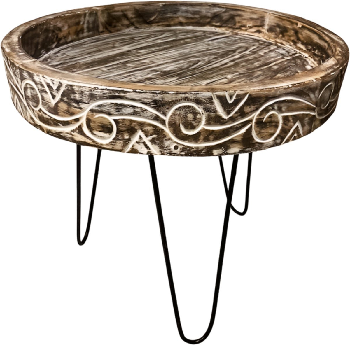 Ronde Bijzettafel Var met Gesneden Design - Ø60 cm