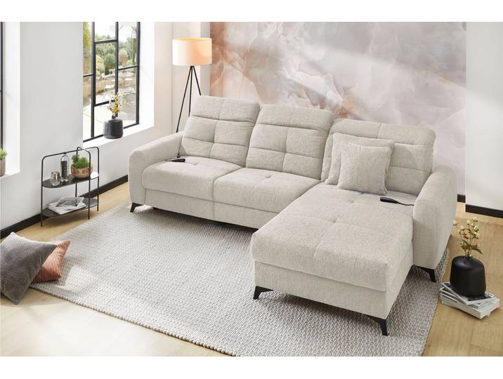 Ecksofa JOCKENHÖFER GRUPPE Chillout L-Form, B: 288 cm, elektr. Relaxfunktion im Sitz und Ottomane , beige (beige 432, 07), B:288cm T:110cm, Korpus: 100% Polyester;Kissen: 100% Polyester, Sofas, Ecksofa, 140kg Belastbarkeit je Sitz, Kopfteilverstellung & Zierkissen