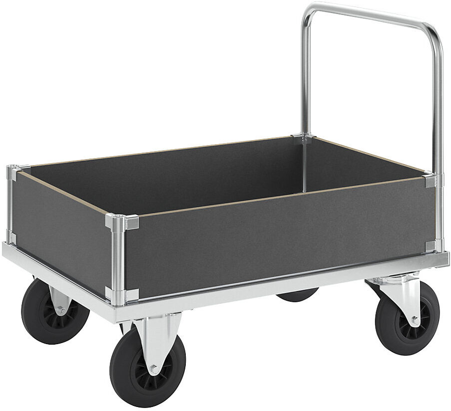 Plattformwagen Tragfähigkeit 500 kg, mit 4 niedrigen Seitenwänden, LxBxH 1000 x 700 x 900 mm, ohne Feststeller Kongamek
