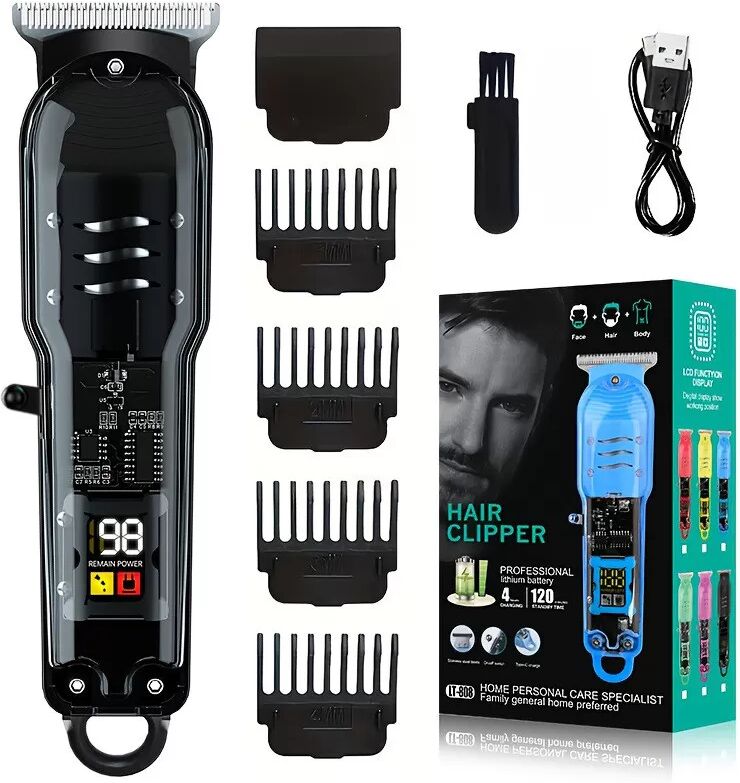 INF Professioneller Haarschneider mit LED-Anzeige, kabellos, Präzisionsstahlklinge Schwarz