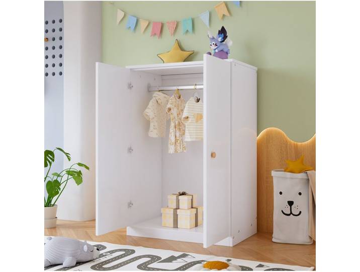 COVREO Petite armoire 2 portes 80x50x120 cm avec tringle MDF blanc