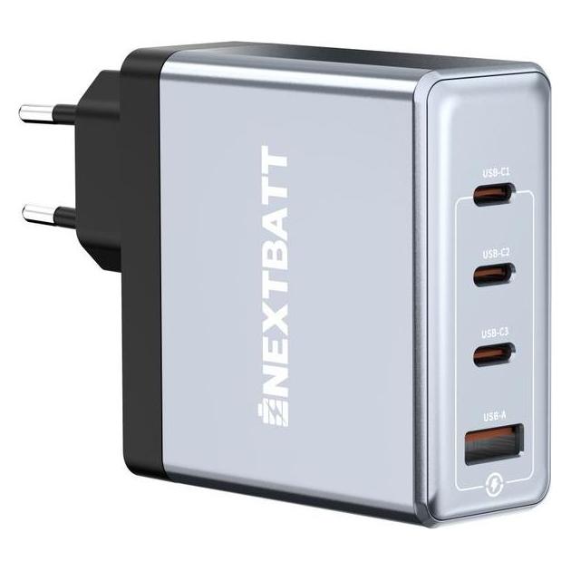 Nextbatt 100W GaN Schnellladegerät 3x USB-C/1x USB-A - Schwarz/Grau (100 W) (NB-027CCCA)