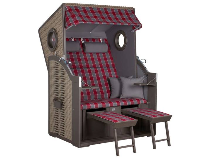Strandkorb Twin View Grau/Rot