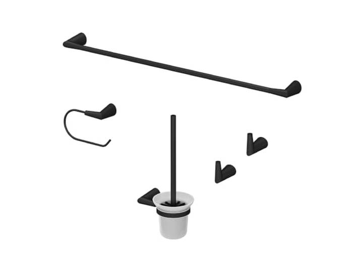 Vicco Badzubehör-Set Tauri Schwarz 5 Teile, besteht aus WC-Papierhalter, Toilettenbürste, Handtuchhalter breit und 2 Haken