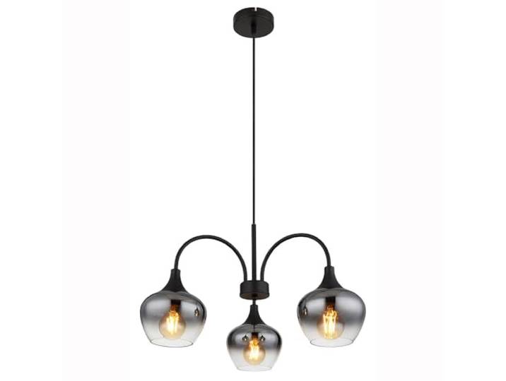 Pendelleuchte Hängelampe Esszimmerleuchte 3-Flammig schwarz matt Rauchglas E27