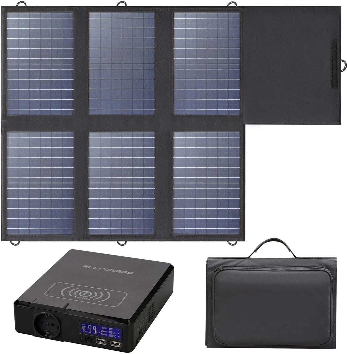 AP-POWER Solar Powerbank Powerstation met 60W Opvouwbaar Zonnepaneel, 41600mAh, 200W, USB-C en USB-A uitgang, Zwart