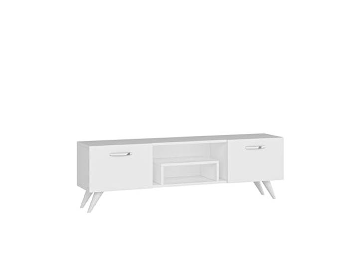 Hanah Home Moderner weißer TV-Ständer, 150 cm breit, 41,6 cm hoch, 29,6 cm tief 100% melaminbeschichtete Spanplatte Stilvoller Stauraum mit Mehreren Ablagen