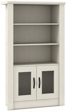 "Costway 48.5"" Modern Bookcase 4-Tier with 2 Translucent Fluted Doors and Anti-Tipping Kits-White"