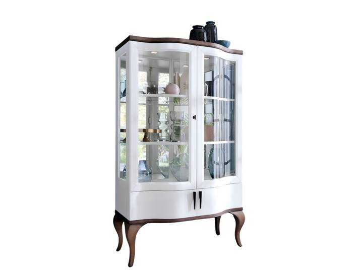 Xlmoebel Glasvitrine Edle Vitrine aus Glas und Holz mit Stauraum und Schubladen (Vitrine) Hergestellt in Europa