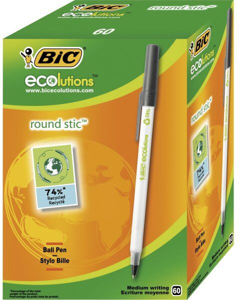 Bic Ecolutions Round Stic Kuglepen   Sort
