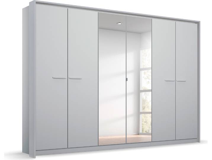 Drehtürenschrank, Holzwerkstoff, Seidengrau, 275×231×58 cm, Mit Spiegel & Beleuchtung Optional, Klassisch, Rauch