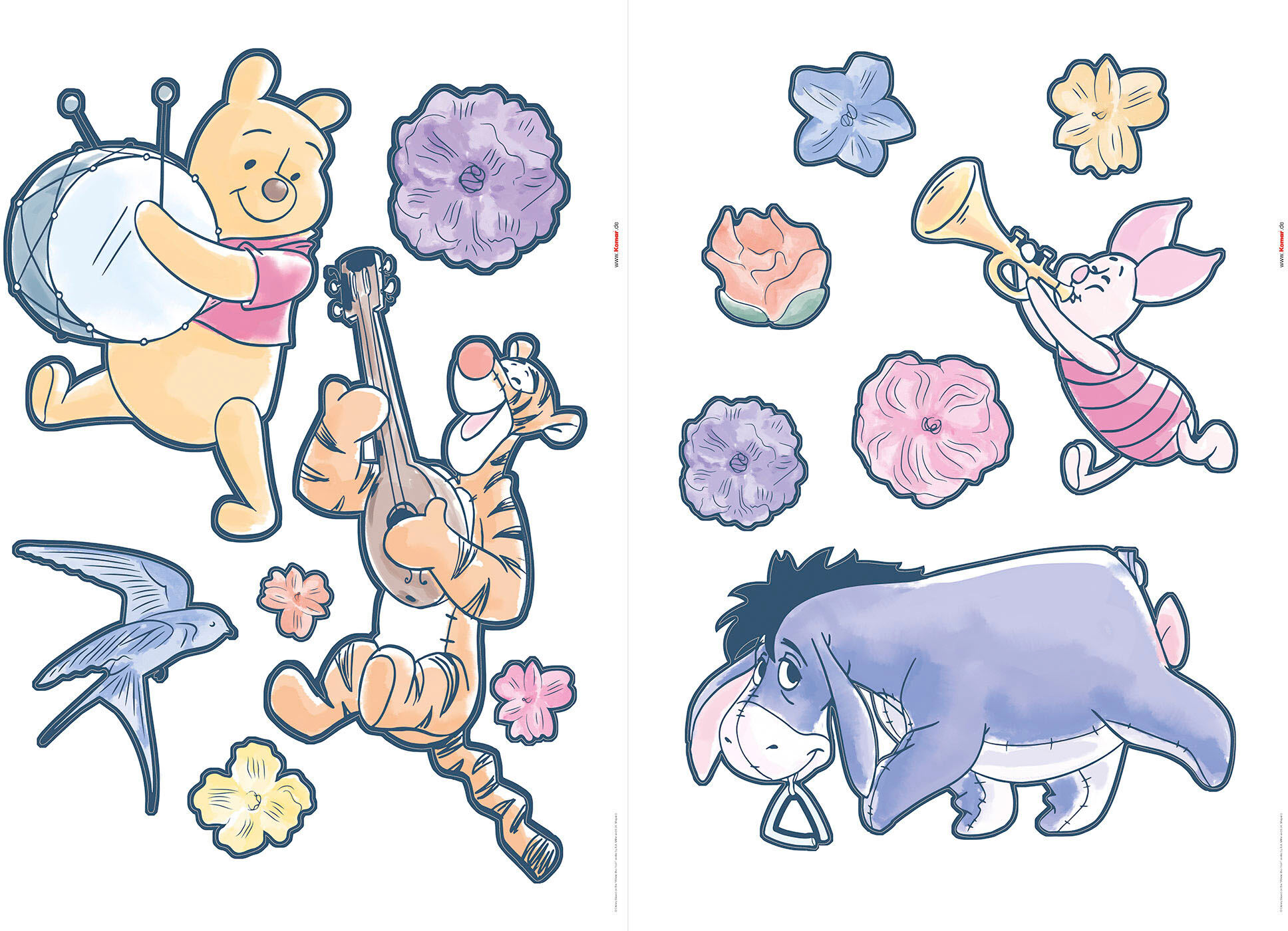 Wandtattoo KOMAR "Winnie the Pooh Rock-a-bye - Grösse 50 x 70 cm", bunt, Blumen Disney Wald, Folie, Wandtattoos, Wandtattoo, selbstklebend, Wandsticker, Kinderzimmer bunt Blumen Disney Wald